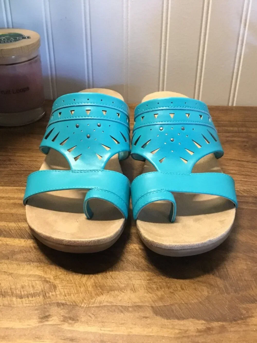 Kim Rogers - Turquoise Comfort Sandals - Ultra Comfort Wedge Slides - Size 8.5 M - Picture 1 of 9